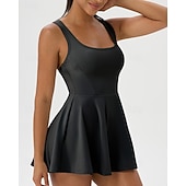 cheap Women's Tennis Dress-Women's Solid Colored Tennis Dress with Shorts Sports Dress Sleeveless Pocket Elastic Sweat-Wicking Breathable Tennis Golf Running Scoop Neck Dress Black White Green Tennis Clothing