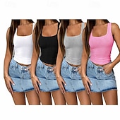 abordables Tanque Sencillo-Paquetes múltiples 4 piezas Mujer Cuadrado Sin Mangas gris+negro+2blanco Camiseta sin mangas Camisa sin mangas Camiseta superior Falda Color sólido Casual Diario Poliéster Verano