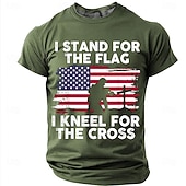 cheap Patriotic 250 T-shirts-Memorial Day I Stand For The Flag I Kneel For The Cross Men's Bible American Flag Kneeling Soldier Christian Cross Patriotic Graphic T Shirt Vintage Casual Tee Designer Clothing Apparel
