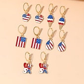  Conjunto de 5 pares de brincos criativos listrados em vermelho, branco e azul para o Dia da Independência dos Estados Unidos, brincos personalizados com a bandeira americana.