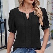 economico T-shirt semplice-Per donna Blusa con texture Top traforato Maglietta traforata Maglietta Traforato Tinta unica Moda Classico Casual Manica Corta Scollo a V Top Regolari Casuale Quotidiano Spiaggia Nero Bianco Rosa