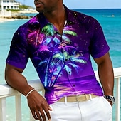 economico Piante tropicali-Per uomo Albero di Cocco Natura e paesaggi Bagliore al neon Camicia hawaiana estiva Camicie tropicali Camicia Aloha Manica Corta Hawaiano Vacanza Ferie Abbigliamento mare Estate Primavera Collo