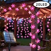 olcso Napelemes-napelemes átlátszó cseresznyevirág-fények 5m 20leds rózsaszín színű világítás kültéri kerti lámpákhoz udvarokhoz kertekhez erkélyekhez teraszokhoz bokrokhoz esküvői dekorációs világítás 1x