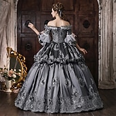 cheap Dresses-Rococo Baroque Ball Gown Floor Length Dress Ball Gown Short Sleeves Princess Gentlewoman Bridal Floral Off the Shoulder Ball Gown Fancy Dress Women's Royal Halloween Carnival Masquerade Tea Party