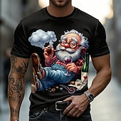  Maglietta da uomo con grafica 3D divertente e spiritosa di un vecchio felice che fuma la pipa e beve vino, girocollo, maniche corte, regalo di pensionamento per il nonno, amante del vino, compleanno,