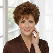 baratos peruca mais velha-Peruca sintética curta e elegante estilo pixie para mulheres - loiro claro com mechas sutis e volume texturizado.
