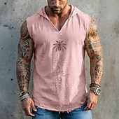 preiswerte Camisetas tropicales de vacaciones-Herren-Kapuzenjacke mit geometrischem Palmen-, Sonnen-, Segelboot- und Mondmuster im Boho-Stil, ärmellos, locker geschnitten, V-Ausschnitt, ausgefranster Saum, Sommer, Strandurlaub, Designer-Kleidung,