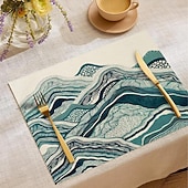 お買い得  Placemats＆Coasters＆Trivets-夏の海をイメージしたダイニングプレイスマット、ポリエステル100％の長方形テーブルマット、海の幾何学模様デザイン、洗濯機洗い可能、耐熱性、耐久性のあるテーブルプロテクター、モダンなホームキッチン