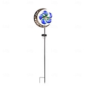 preiswerte Bodenlichter-Solarbetriebener Mond-Windspinner aus Metall, Gartenstecker, Außendekoration, Windräder, wasserdicht, Landschafts- und Wegbeleuchtung, 1 Stück