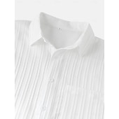 voordelige Men's Button Up Shirts-Men's Shirt Casual Shirt Beach Shirt Button Up Shirt Jacquard Shirt Black White Light Green Wine Blue Short Sleeve Solid Color Plain Lines / Waves Lapel Casual Streetwear Pocket Clothing Apparel