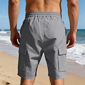 cheap Holiday-Men's Cotton Linen Shorts Shorts Summer Shorts Beach Shorts Drawstring Pocket Elastic Waist Plain Comfort Breathable Knee Length Outdoor Beach Vacation Vacation Fashion Black White Inelastic