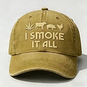お買い得  贈り物-「I smoke it all」刺繍入りキャップ、お父さんへの面白いヴィンテージベースボールハットギフト、葉、牛、豚、鶏の刺繍入り、調節可能なダッドハットライフスタイルステートメントキャップ（男性用・女性用）