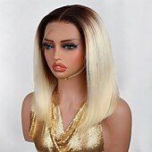 cheap Human Hair Lace Front Wigs-T4/613# Colors Front Lace Human Hair Wig Short BOBO Straight Hair Lace Wig 180% Density For Women