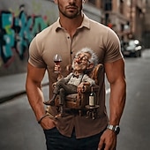  Homme Personnage de dessin animé Boire Vieil Homme Chemise Chemise d'été Chemise Boutonnée Manche Courte Drôle Vintage Rétro Quotidien Extérieur Vacances Été Printemps Col Rabattu Impression 3D