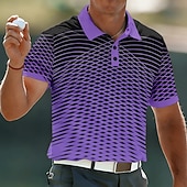 preiswerte Golfpolo für Herren-Herren Optische Täuschung Geometrisch Sport-Poloshirts Kurzarm Polo-Shirts Hemden mit Kragen Lässig Athleisure Knöpfe Atmungsaktives Gewebe Frühling &amp; Sommer Blau Purpur Grün
