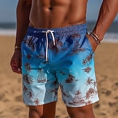 voordelige Tropische planten en bloemen-Voor heren Kokosnootboom Overgangskleur Zeilboot Lange zwembroeken Badpakken Zwembroeken Boardshorts Medium Taille Hawaii Strandvakantie Zijzakken Mesh voering Elastische tailleband met trekkoord