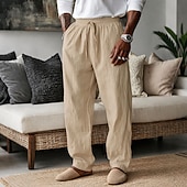 abordables Hogar-Hombre Pantalones de lino Pantalones Pantalones de verano Pantalones anchos Pantalones de playa Correa Bolsillo Plano Comodidad Transpirable Longitud total Diario Hogar Trabajo Vacaciones Elegante