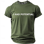 voordelige Sarcastische Humor T-shirts-Heren T-shirt met de tekst "I had potential" (grappig, sarcastisch, minimalistisch, meme), normale pasvorm, begaafd, kind, burn-out, humor, casual, dagelijkse designerkleding, maten S, M, L, XL, XXL,