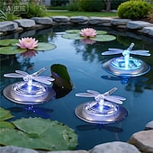abordables Éclairage subaquatique-Lot de 2 lampes flottantes LED solaires colorées en forme de papillon et de libellule, idéales pour décorer un jardin, une fontaine, une piscine ou un bassin.