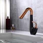 お買い得  浴室・洗面台用水栓金具-シンプルでエレガントな真鍮製洗面器用蛇口 – 温水・冷水対応、飛沫防止、回転式シンク蛇口。洗面器、カウンター下、洗面台キャビネットに使用可能。