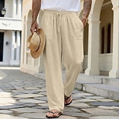 abordables Rétro-Homme Pantalons en Lin Pantalons Pantalon d'été Pantalons de Plage Cordon de serrage Avec Poches Jambe Droite Uni Confort Respirant Longueur complète Quotidien Extérieur Vêtements de rue Vacances Mode
