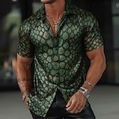 cheap Geometric Pattern-Men's Alligator Scale Print Crocodile grain Shirt Summer Shirt Button Up Shirt Short Sleeve Vintage Retro Outdoor Streetwear Vacation Summer Spring Turndown 3D Print Collared Shirts Purple Green