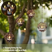 ieftine Lumini de cale și lanterne-Lumânări solare metalice cu sferă de lumină, lumini decorative suspendate din fier forjat, lumini LED solare pentru exterior, lumini pandantive pentru grădină și terasă, potrivite pentru grădini,