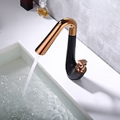 お買い得  浴室・洗面台用水栓金具-シンプルでエレガントな真鍮製洗面器用蛇口 – 温水・冷水対応、飛沫防止、回転式シンク蛇口。洗面器、カウンター下、洗面台キャビネットに使用可能。