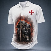 abordables Polo vintage para hombre-Hombre Caballeros templarios Camisetas polo Manga Corta Camisas de polo Diseño Vintage Casual Calle Ropa Deportiva Ropa Cotidiana Impresión 3D Botones Malla Transpirable Verano Primavera Negro Blanco
