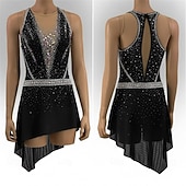 cheap Figure Skating Dresses-Figure Skating Dress Women's Ice Skating Dress Black Patchwork Open Back High Elasticity Training Competition Skating Wear Classic Crystal / Rhinestone Sleeveless Ice Skating Figure Skating