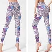 voordelige Yoga leggings en panty's-Dames Pilatesbroek Yogabroek Billenlift met ruche Hoge taille Sportschooltraining Hardlopen Fitness Legging Kleding Onderlichaam Flora Amethist Wit Blauw Sport Sportkleding Hoge Elasticiteit