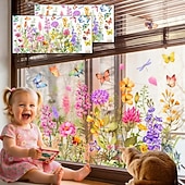 preiswerte Wand-Sticker-2 Sets bunte Fensteraufkleber mit Blumenstraußmotiv, abnehmbare Blumen-Fensteraufkleber für Glas, doppelseitig, individuell zuschneidbar für Zuhause &amp;Bürogestaltung