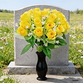 baratos Flor artificial-Arranjo requintado de rosas artificiais para lápides, ideal para o Dia da Memória, funerais e cemitérios, expressando condolências e despedidas a familiares e amigos.