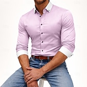 billiga Button Down-skjortor för män-Herr Skjorta Button Down skjorta Rutig Dagligen Företag Blå Ljusblå Vit Rosa Långärmad Nedvikt Alla årstider Kläder Lappverk