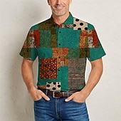  Retro Vintage Hippie 1970s Shirt Short Sleeves Hippie Retro Patchwork Bohemian Fancy Dress Men's Music Festival Party Daily Wear Adults' Shirt Spring & Summer
