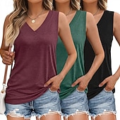  Confezioni multiple Confezione da 3 Da donna Girocollo Senza Maniche Nero + bianco + rosso Maglietta Canotta Maglietta senza maniche Tinta unica Casuale Quotidiano Cotone Estate