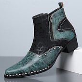 economico Stivali da vestiti-Stivaletti da uomo in stile western bianchi e neri con cerniera laterale, stivali da cowboy a punta per uomini eleganti, ideali per festival musicali, feste, spettacoli teatrali e outfit alla moda.