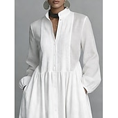  Pentru femei Rochie Maxi Rochii Tip Cămașă Rochie albă Rochie de absolvire Elegant Modă Modern În aer liber Vacanță Ieșire Fit regulat Simplu Manșon Lung Gât Înalt Albastru piscină Negru Alb Roz