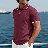 abordables Polo Clásico para Hombre-Hombre polo con cremallera Con Texturas Casual Festivos Diseño Cremallera de un cuarto Manga Corta Moda Básico Plano Jacquard Cremallera de un cuarto Primavera verano Verano Primavera Ajuste regular