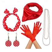 preiswerte Zubehör und mehr-Set 1950er Retro Vintage Rockabilly Halskette Stirnband Zubehörset mit Zubehör Tupfen Kostüm Damen Karneval Valentinstag Teegesellschaft Alltagstauglich Retro-Mottoparty Erwachsene Ohrringe Halskette