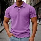 abordables Polo classique pour homme-Chemises Polo SoftFade™ pour hommes 100% coton chemise à lavage acide décontractée vacances col manches courtes mode basique uni vintage usé été printemps bleu marron foncé noir vert clair violet
