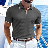 halpa Miesten Klassinen Polo-Miesten Polo Poolopaidat Kausaliteetti Katu Kauluskäänne Lyhythihainen Perus Moderni Geometrinen Tavallinen Kevyt Napit Kesä Kevät Loose Fit Musta Valkoinen Viini Laivaston sininen Tumman vihreä Khaki