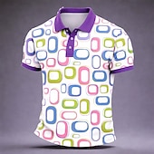 ieftine Polo geometric pentru bărbați-Bărbați Geometică Tricouri polo Manșon scurt Tricouri de polo Rever Casual Îmbrăcăminte Atletică Imprimare 3D Nasturi Primavara vara Albastru piscină Mov Trifoi