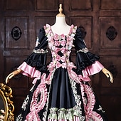 abordables Vestidos-Rococo Baroque Ball Gown Floor Length Dress Ball Gown Long Sleeves Princess Bridal Bow Floral Ball Gown Square Neck Fancy Dress Women's Royal Halloween Carnival Masquerade Prom Tea Party Party