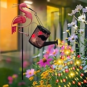 abordables Éclairage paysager-Arrosoir flamant rose solaire étanche en fer, lampe LED à effet fluide, lampe décorative à piquer pour jardin, cour, allée, pelouse, terrasse – éclairage paysager d'ambiance estival