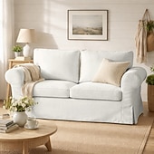  100% Cotton 2 Seater Sofa Cover Sofa Bed Slipcover with Cushion and Backrest Covers Washable Furniture Protector Fits Ektorp Couch Slipcover