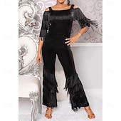 abordables Pants-Women's Black Latin Fringe Pants - Multi-Layer Tassel Flare Trousers for Ballroom, Salsa &amp; Performance