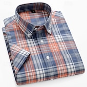baratos camisas masculinas oxford-Homens Camisa Social Saia camisa de botão Camisa Oxford Bloco de cor Casual Diário Branco Amarelo Azul Marinha Azul Royal Manga Curta Aberto para a Lateral Verão Primavera Roupa Patchwork