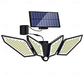abordables Aplique de pared para exterior-Aplique de pared solar exterior IP65 resistente al agua, con sensor de movimiento inteligente de 4 cabezales, 222 LED, ajustable y giratorio, 3 modos de iluminación: jardín decorativo, patio, pared,