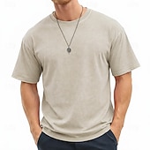economico magliette di base-SoftFade™ Camicia Uomo 100% Cotone Camicia Acid Wash Manica Corta Collo a Giro Estate Piana Vintage Casual Abbigliamento Tinto Sbiadito Casual Streetwear Rosa Viola Caffè Top Tee per Uomo